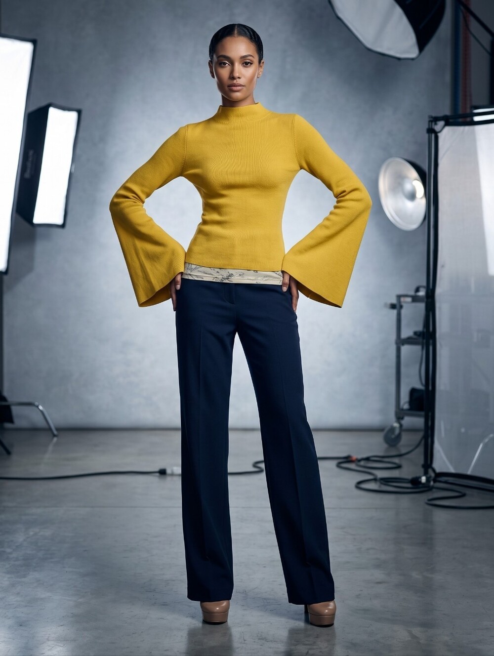Anthropologie Maeve Colette Ribbed Mock Neck Bell Sleeve Sweater Medium
